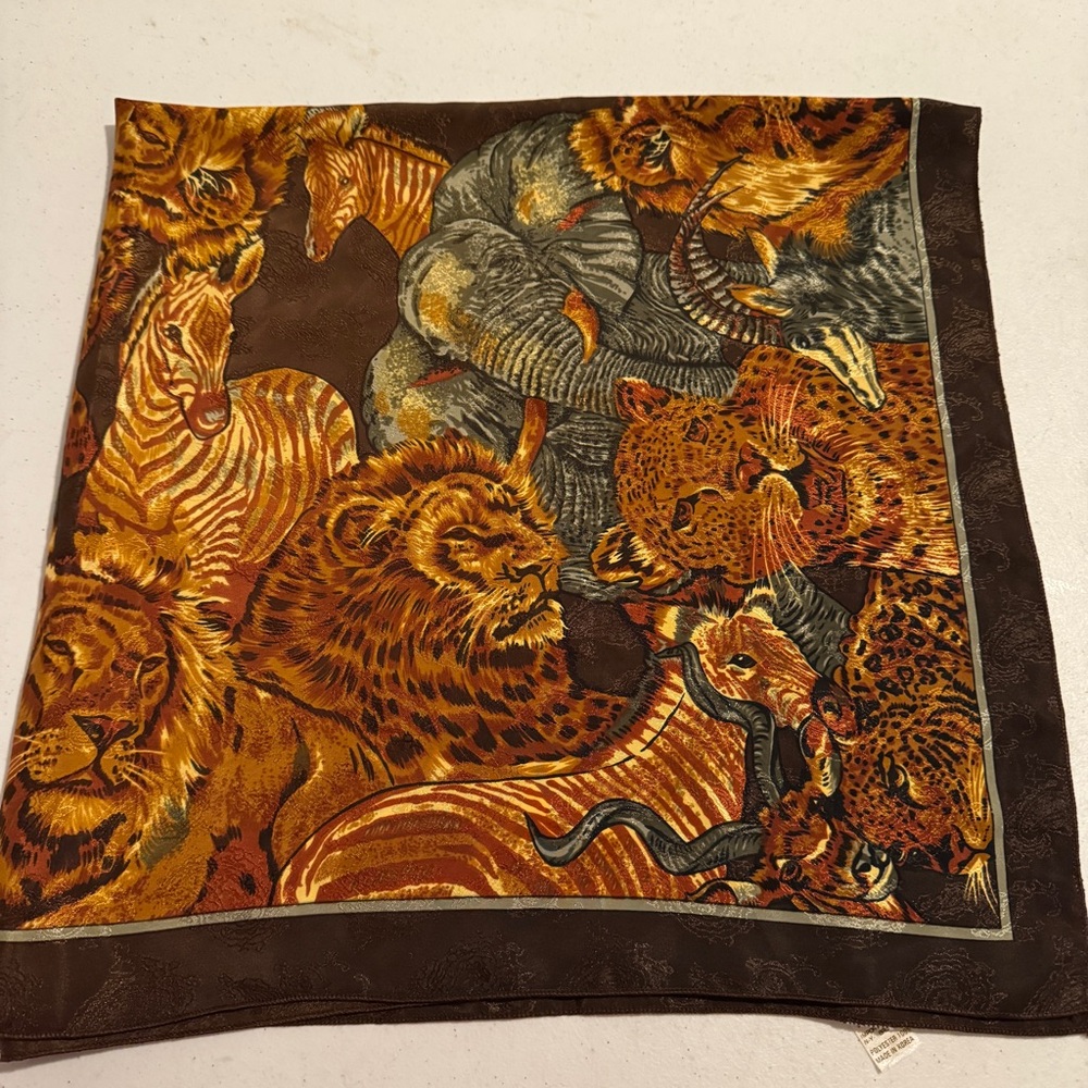 Scarf By N.Y. Brother Animal Print Safari Womens Square Earthtone Colors 34”x34”